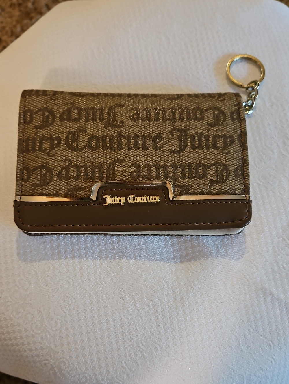 Juicy Couture Brown Monogram Card & Key Holder with Gold Logo